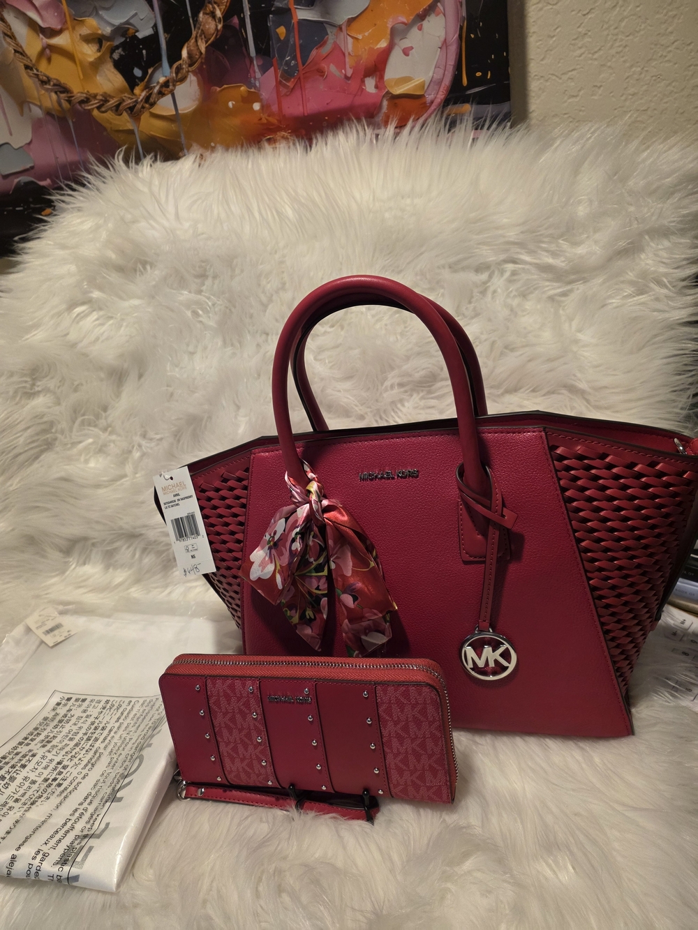 Michael Michael Kors Avril Large Raspberry Satchel Bag & Matching Wallet NWT - Picture 3 of 17